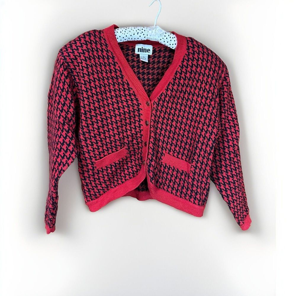 Nine & Co. Red and Black Houndstooth Cardigan